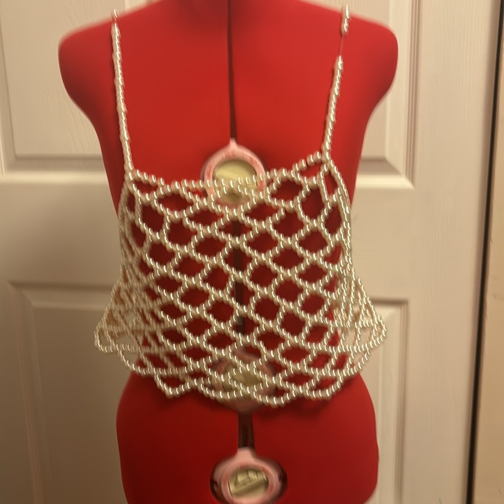 Urban Outfitters White Pearl Crop Top - Picture 5 of 5